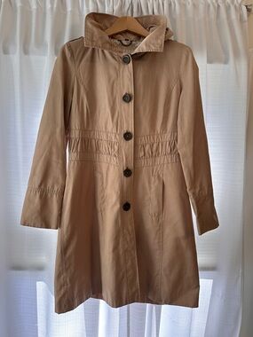 Guess Women's Beige Trench Coat with Removable Hood